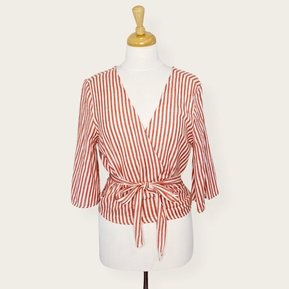 Japna Tops - Japna 100% Cotton Striped Half Sleeve Wrap Top